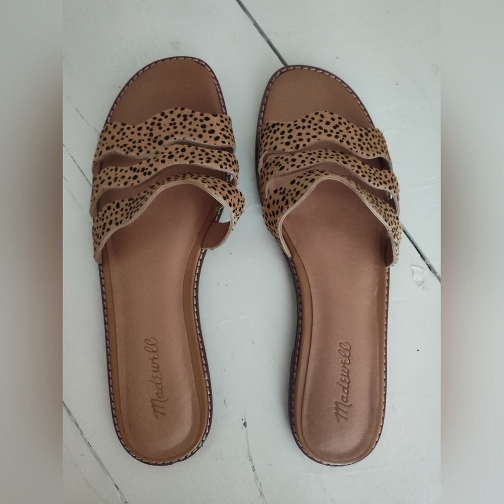Madewell Women's Spotted Calf Hair Wavy Straps Slide Slip On Sandals | Size 10 - Picture 4 of 10